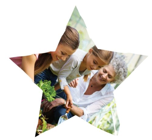 Family gardening together in yard