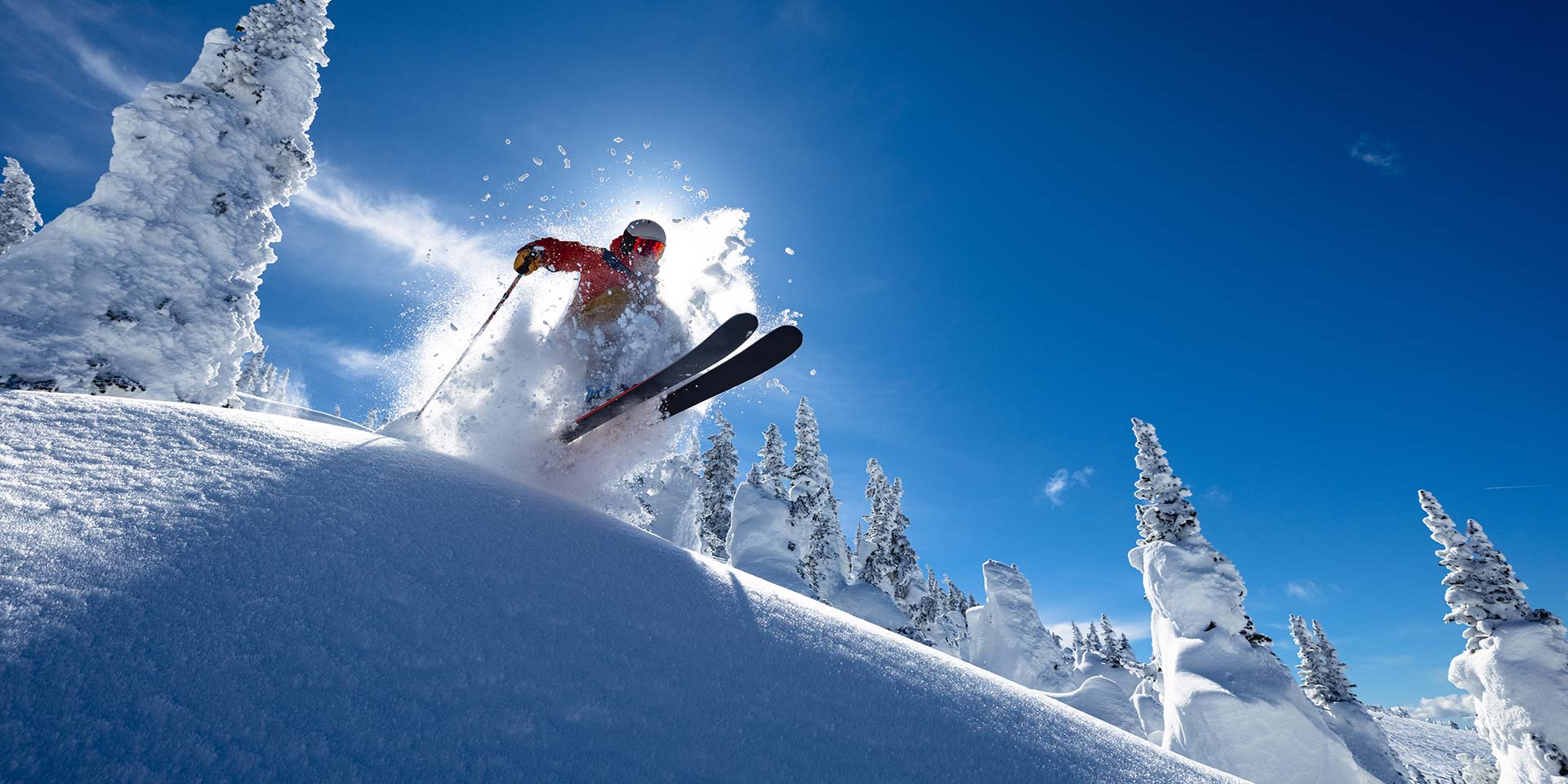 skifahrer im pulverschnee. symbolbild schneesicherheit