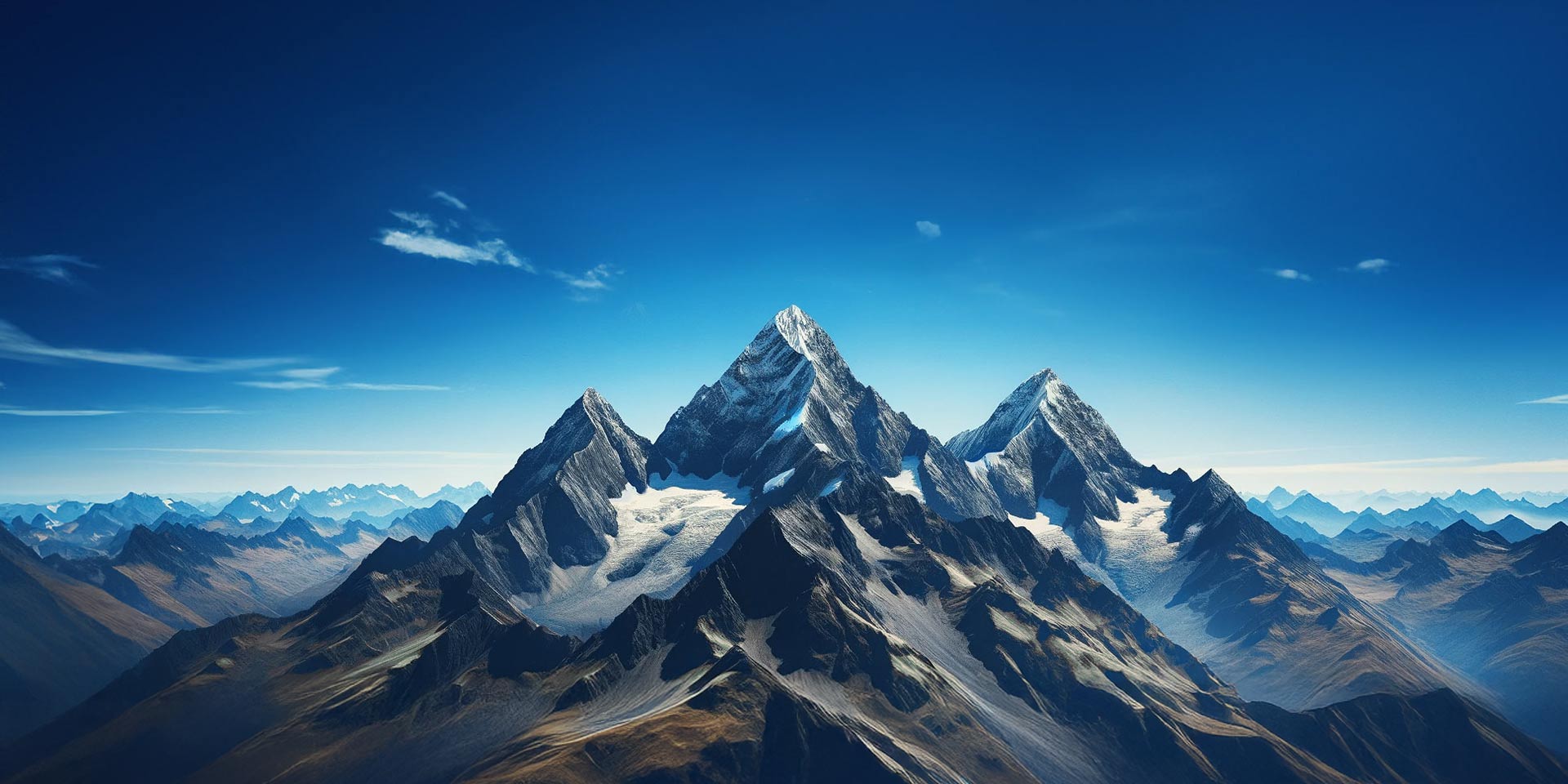 eine bergkette unter blauem himmel. symbolbild effizienzsteigerung durch pragmatische nutzung von künstliche intelligenz
