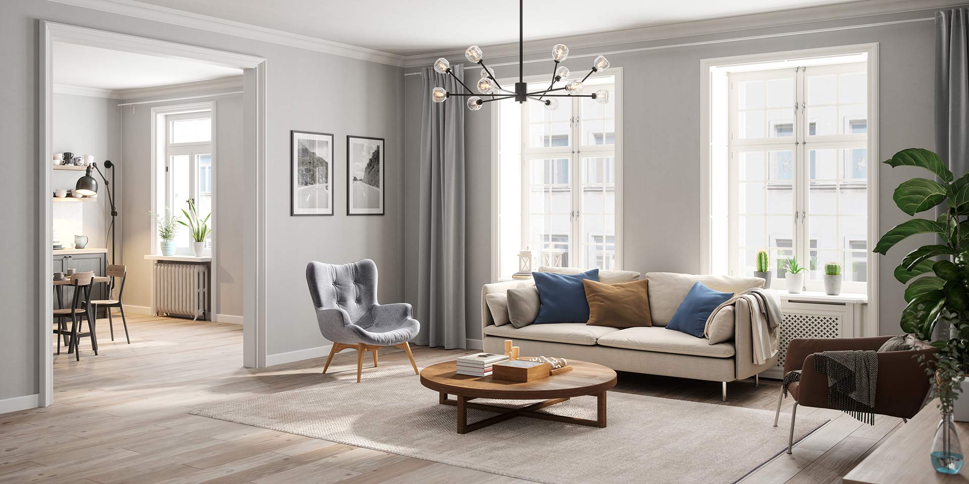 scandinavian style living room interior.