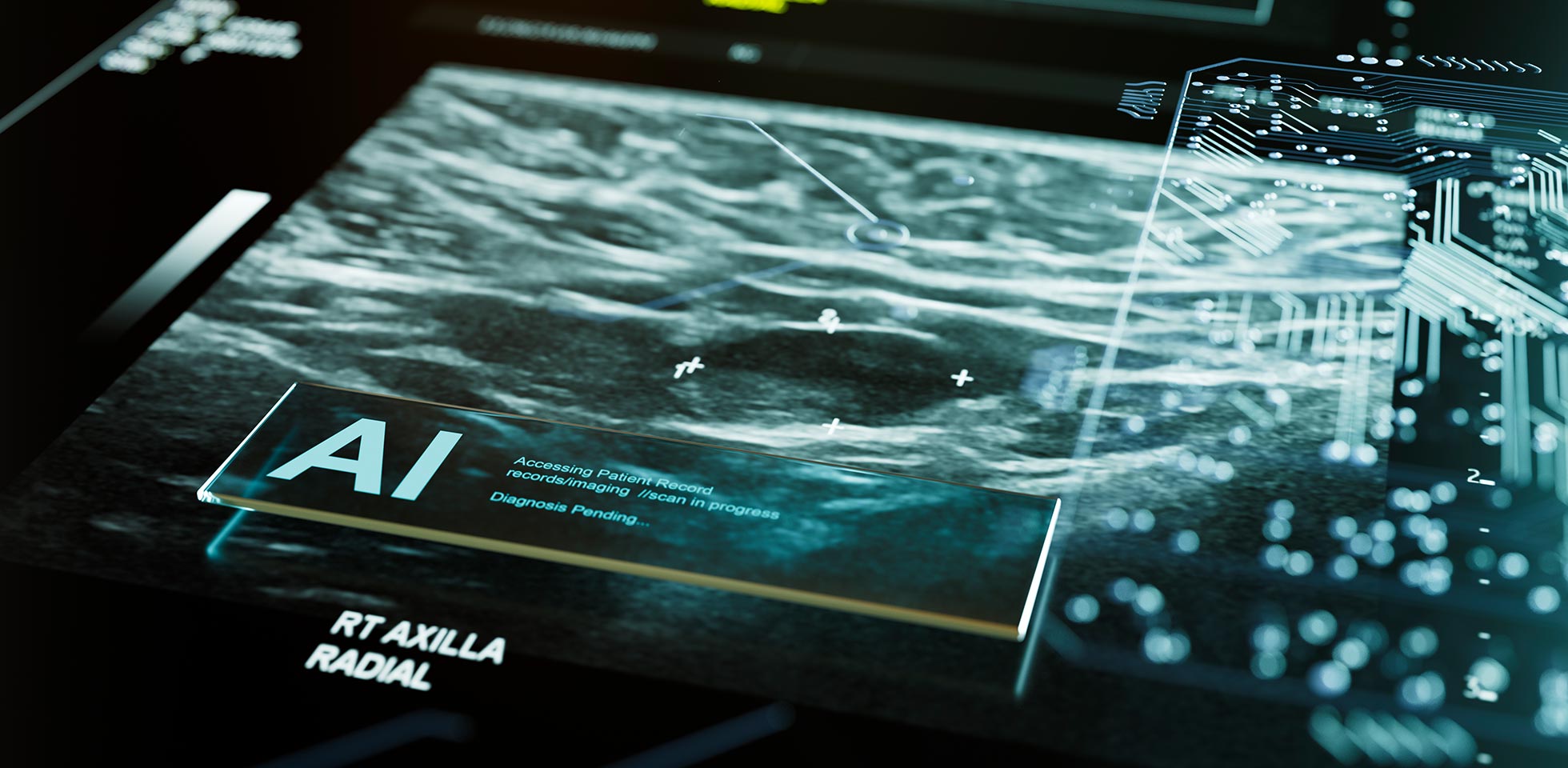 futuristischer medizinischer ki-bot,  mammogramme von patientinnen in  brustkrebsdiagnostik scannt.