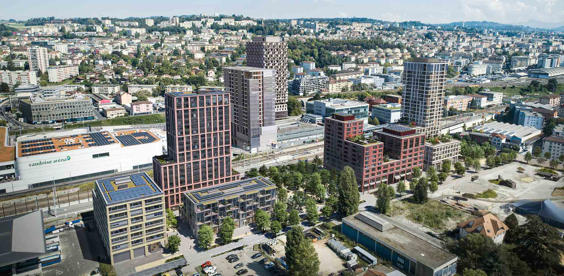 blick auf gebäude von sbb immobilien in zürich