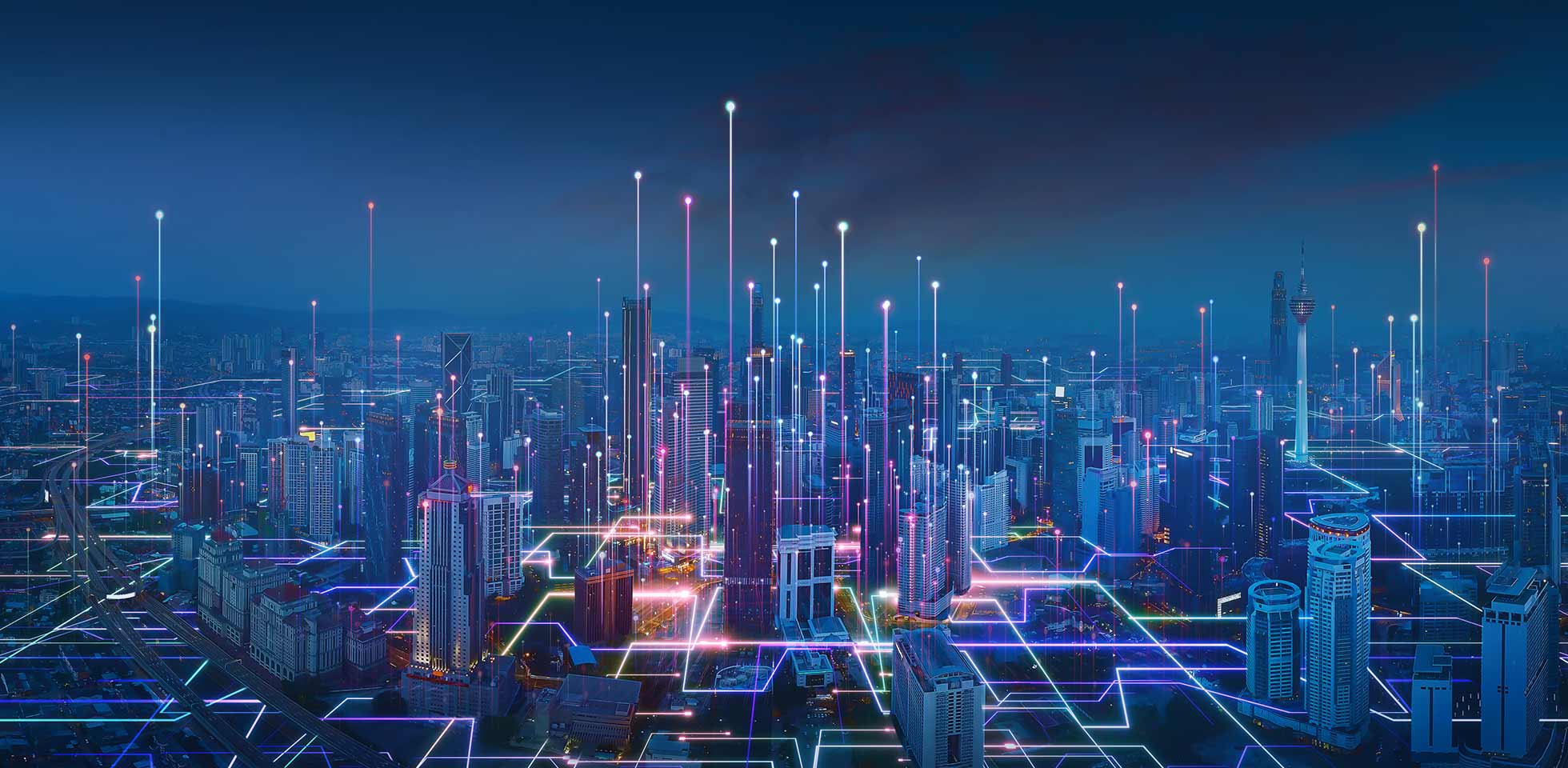 smart city  abstrakte linien  punkte verbinden sich  einem design aus farbverläufen  dem konzept  big-data-verbindungstechnologie. 3d-rening. symbolbild smarte geräte  energie
