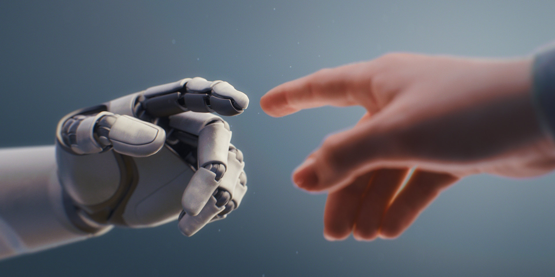 roboter hand and human hand, digitale transformation