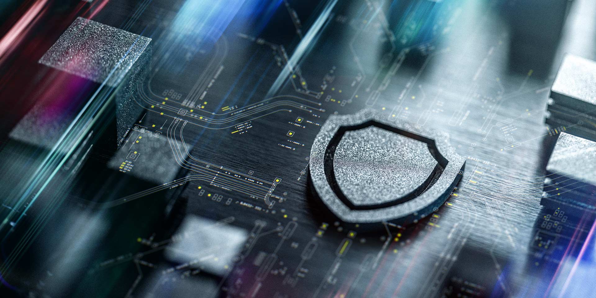 cybersecurity shield icon on microchip circuit board highlighting digital protection and data security, cyberresilienz