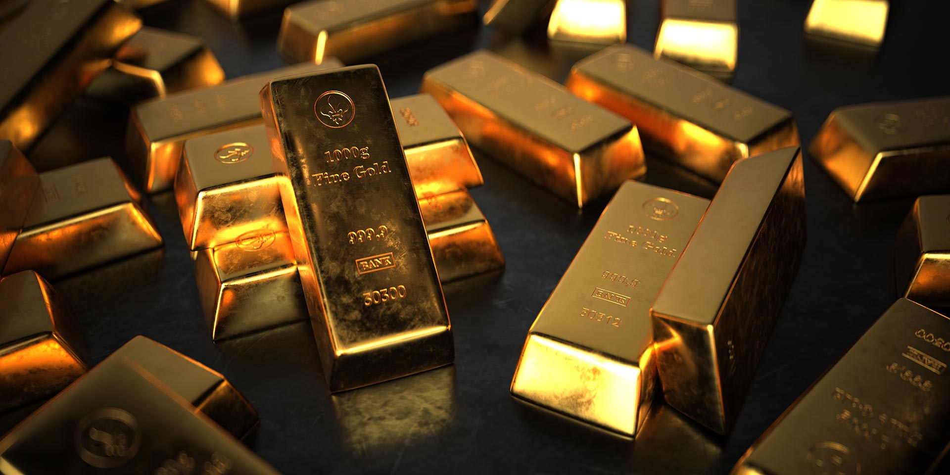 fine gold bars on the dark backgro. 3d illustration.