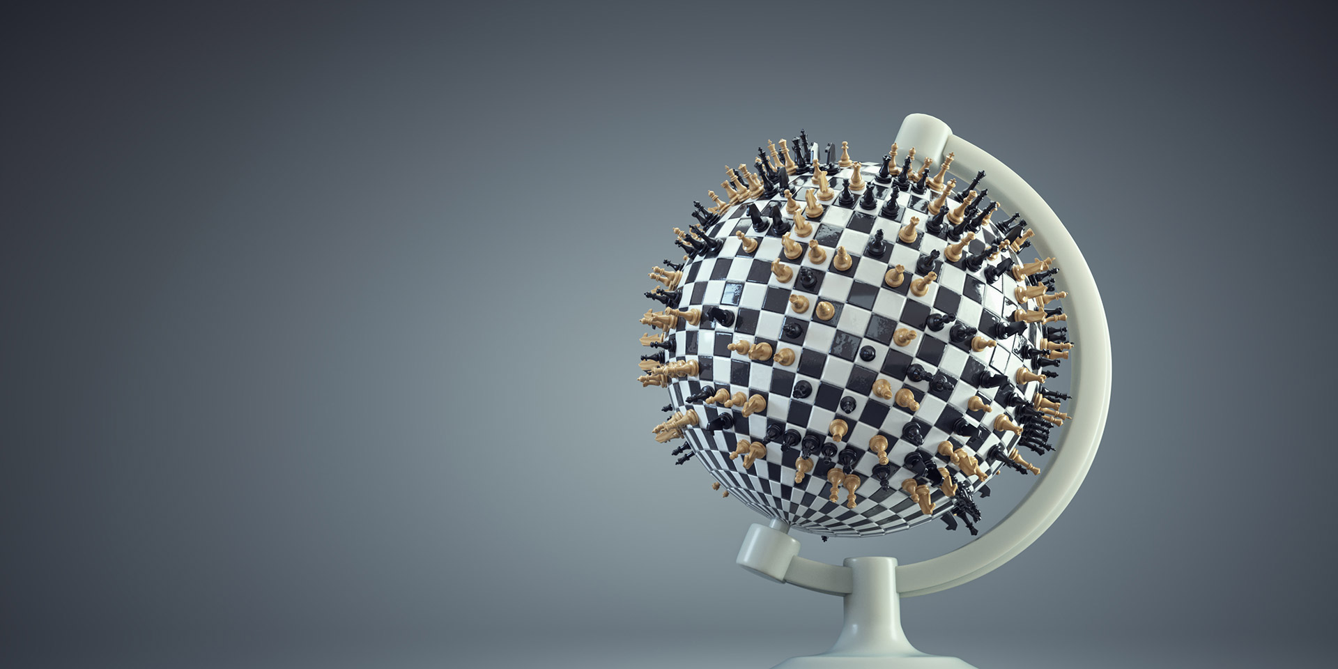 the rld globe with chess pieces. geopolitics and economic crisis. this is a 3d ren illustration, lieferkette