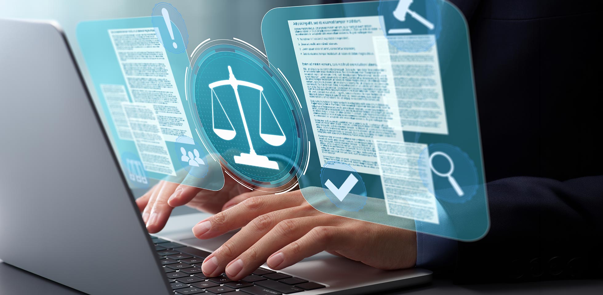 dokumente  compliance. system zur verwaltung  betung  compliance. rechtsanwalt bei  prüfung  erstellung von rechtsdokumenten. hände,  an einem schreibtisch im büro auf  tastatur eines laptops tippen.